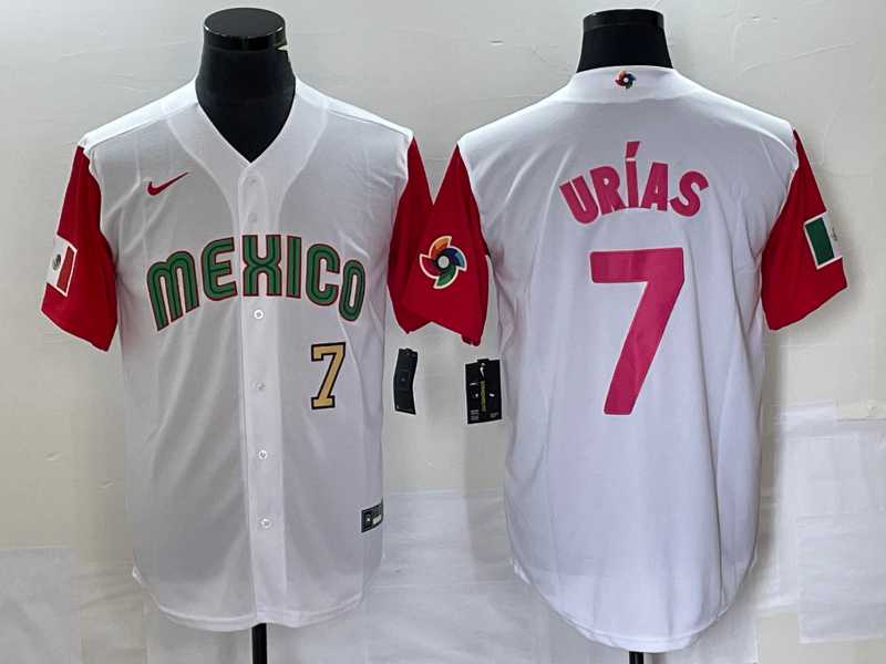Men's Mexico Baseball #7 Julio Urias Number 2023 White Red World Classic Stitched Jersey 27,We sell and wholesale Men's Mexico Baseball #7 Julio Urias Number 2023 White Red World Classic Stitched Jersey 27 on line form chian!